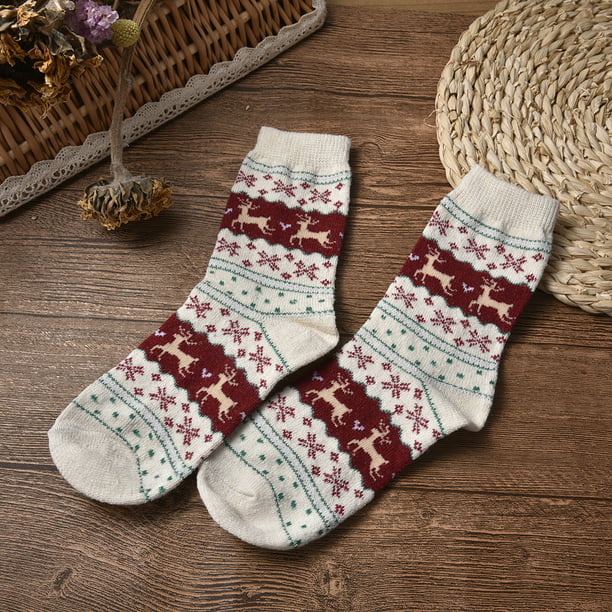 Christmas Gift Snowflake Deer Women Wool Socks Warm Cute Winter Sock Comfortable 